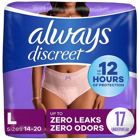 Always Discreet Adult Incontinence Underwear for Women and Postpartum Underwear L (17 ct)