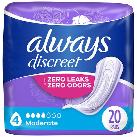 Always Discreet Adult Incontinence Pads for Women, Moderate 4 (20 ct)