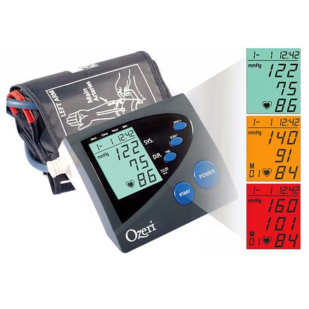 Ozeri BP4M Arm Blood Pressure Monitor with Hypertension Color Alert Technology Gray