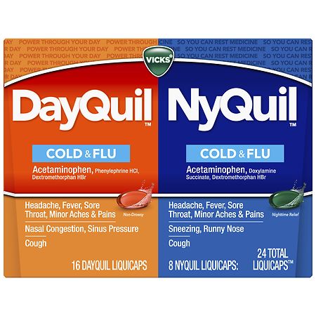 Vicks Dayquil Nyquil Cold & Flu Nighttime Medicine and Cold & Flu Medicine