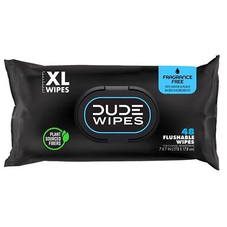 Dude Wipes Flushable Wipes Unscented, XL