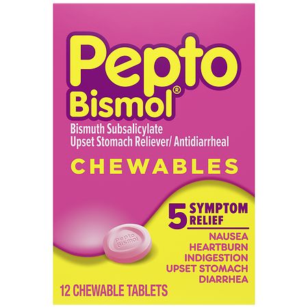 Pepto-Bismol Chewable Tablets Nausea Heartburn Indigestion Upset Stomach Diarrhea Original, Travel Size