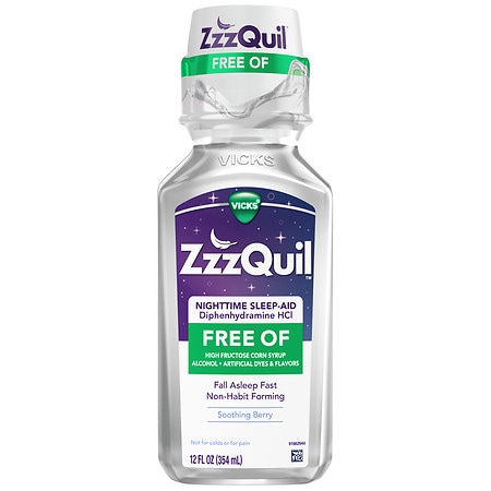 ZzzQuil Nighttime Sleep Aid Liquid, Free of Alcohol & Artificial Dyes Berry