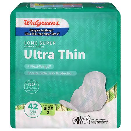 Walgreens Long Super Ultra Thin Pads Unscented, Size 2 (42 ct)