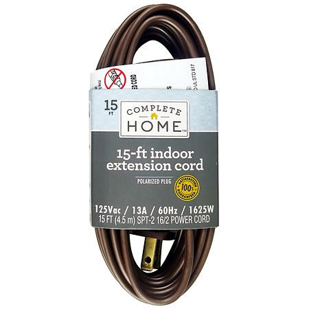 Complete Home Indoor Extension Cord 15 ft Brown