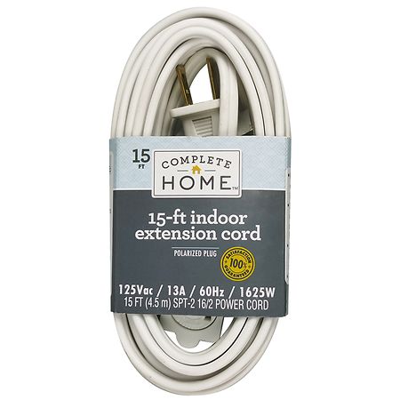 Complete Home Indoor Extension Cord 15 ft White