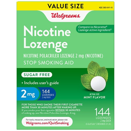 Walgreens Nicotine Polacrilex Lozenge, Sugar Free, Stop Smoking Aid, 2mg Mint