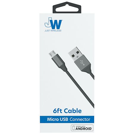 Just Wireless Micro USB Cable - 6 ft Black 6 Foot Black
