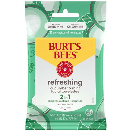 Burt's Bees Refreshing Facial Cleanser and Makeup Remover Towelettes for All Skin Types Cucumber and Mint