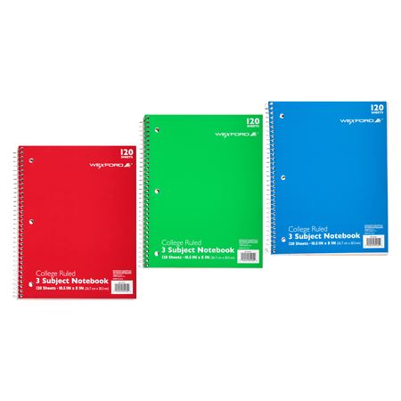 Wexford 3 Subject College Ruled Notebook Assortment Assorted