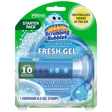 Scrubbing Bubbles Fresh Gel Toilet Cleaning Stamp Dispenser Rainshower