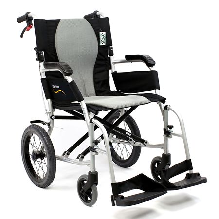 Karman Ergo Flight Transport with swing away footrest and companion brakes Seat 16x17 Pearl Silver