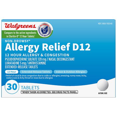 Walgreens Allergy Relief D12, 12 Hour Allergy and Congestion, Non-Drowsy 120 mg
