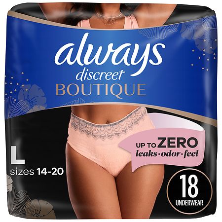 Always Discreet Boutique Incontinence and Postpartum Underwear for Women, Maximum Protection L (18 ct), Rosy Rosy