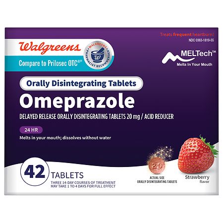 Walgreens Omeprazole Delayed Release Orally Disintegrating Tablets 20 mg, Acid Reducer Strawberry