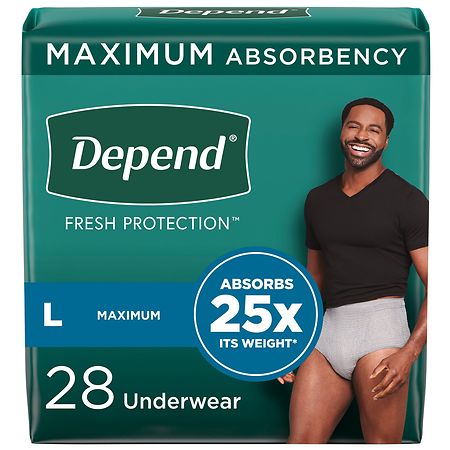 Depend Adult Incontinence Underwear for Men, Disposable, Maximum Large Grey