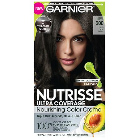 Garnier Nutrisse Ultra Coverage Ultra Coverage Nourishing Color Creme Permanent Hair Color Deep Soft Black (Black Sesame) 200