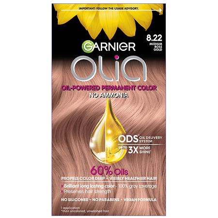 Garnier Olia Oil Powered Ammonia Free Permanent Hair Color 8.22 Medium Rose Gold