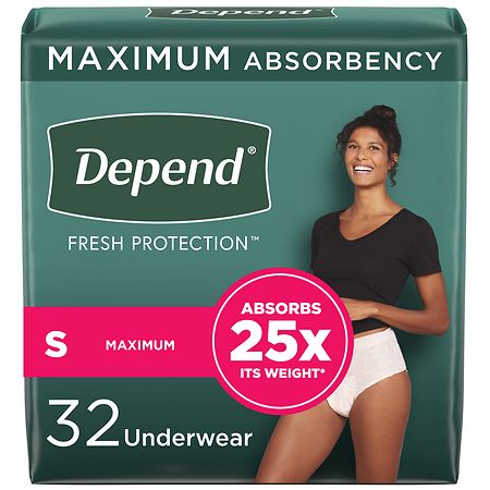 Depend Adult Incontinence Underwear for Women, Disposable, Maximum Small Blush