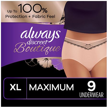 Always Discreet Boutique High-Rise Incontinence Underwear, Maximum Absorbency XL, Rosy Rosy