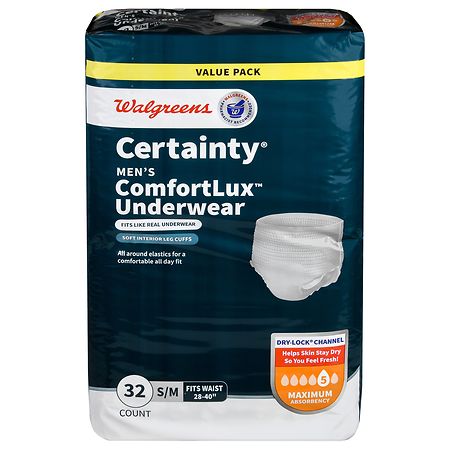 Walgreens Certainty Men's ComfortLux Underwear Maximum Absorbency S/ M (32 ct)