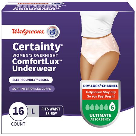 Walgreens Certainty Women's Overnight ComfortLux Underwear Large