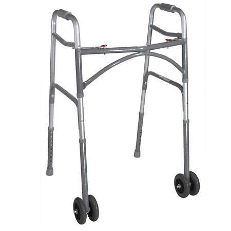 Drive Medical Heavy Duty Bariatric Two Button Walker with Wheels Silver