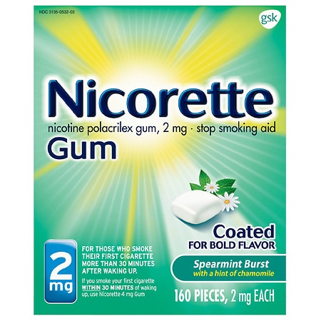 Nicorette Coated Nicotine Gum to Stop Smoking, 2mg Spearmint Burst