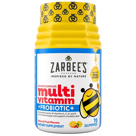 Zarbee's Kid's Complete Multivitamin + Probiotic Fruit Gummies Natural Fruit Flavors, Fragrance-Free