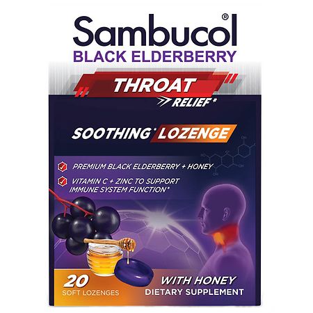 Sambucol Black Elderberry Throat Lozenges with Vitamin C, Zinc and Honey Elderberry