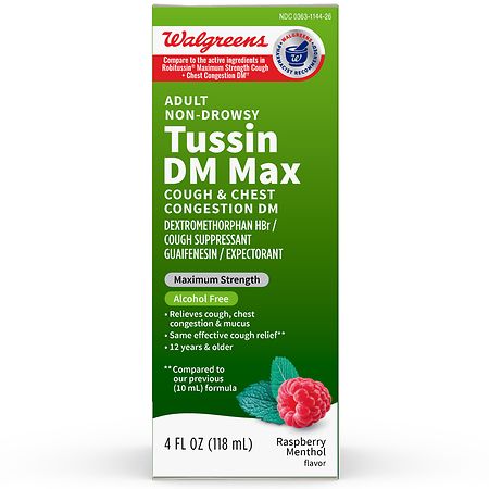 Walgreens Adult Tussin DM Max Cough & Chest Congestion Liquid Raspberry Menthol