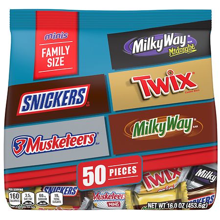 Mars Twix, Snickers, 3 Musketeers & Milky Way Mini Chocolate Candy Family Size Bag
