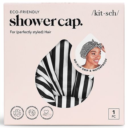 KITSCH Striped Shower Cap Black/ White