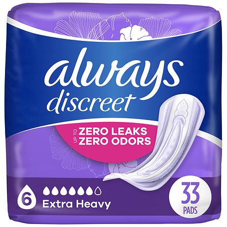 Always Discreet Adult Incontinence Pads for Women, Extra Heavy Absorbency Size 6