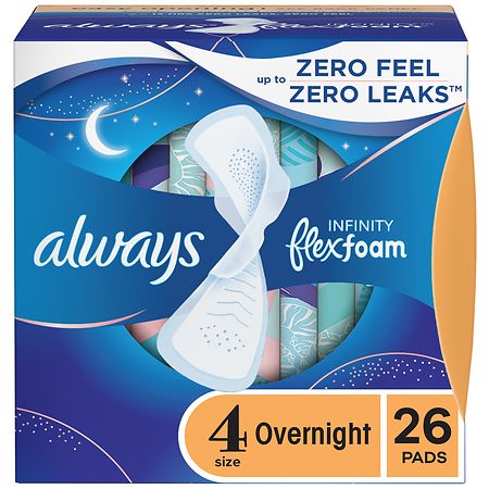 Always Infinity Feminine Pads For Women With Wings, Overnight Unscented, Size 4 (26 ct)