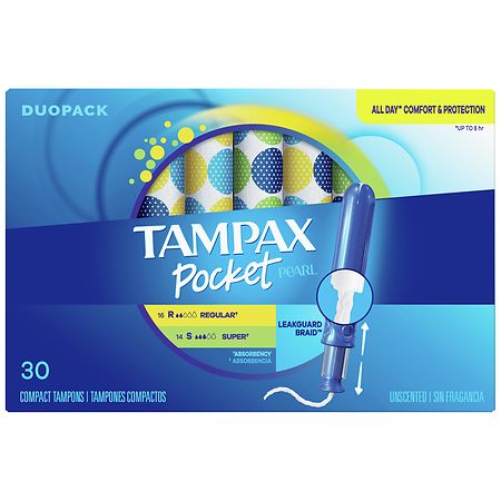 Tampax Pocket Pearl Tampons, with LeakGuard Braid Regular/ Super Absorbency
