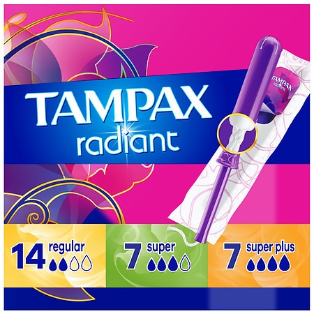 Tampax Radiant Tampons, Multipack Unscented, Regular + Super + Super Plus Absorbency