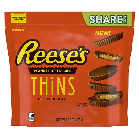 Reese's Milk Chocolate Peanut Butter Cups, Individually Wrapped, Share Pack