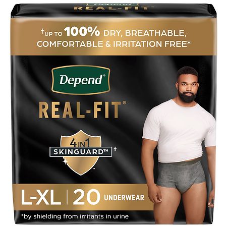 Depend Incontinence Underwear for Men, Disposable, Max Absorbency L-XL (20 ct) Grey