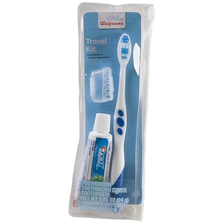 Walgreens Travel Kit with Toothbrush, Cover, Toothpaste, and Reusable Storage Pouch