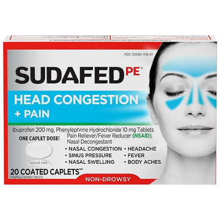 Sudafed PE Non-Drowsy Head Congestion + Pain Relief Caplets