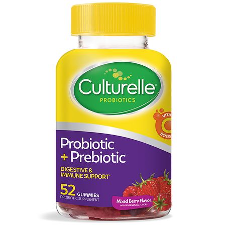 Culturelle Daily Probiotic Gummies for Women & Men, Naturally-Sourced Probiotic + Prebiotic Mixed Berry
