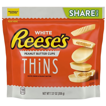 Reese's Thins Cups Candy, Individually Wrapped, Share Pack White Creme Peanut Butter