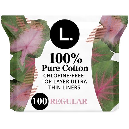 L. Ultra Thin Liners for Women, 100% Pure Cotton Top Layer Pantiliners Regular
