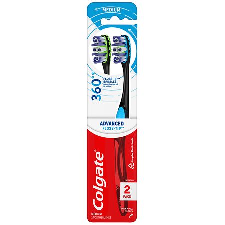 Colgate 360 Advanced Floss-Tip Bristles Toothbrush, Medium Medium
