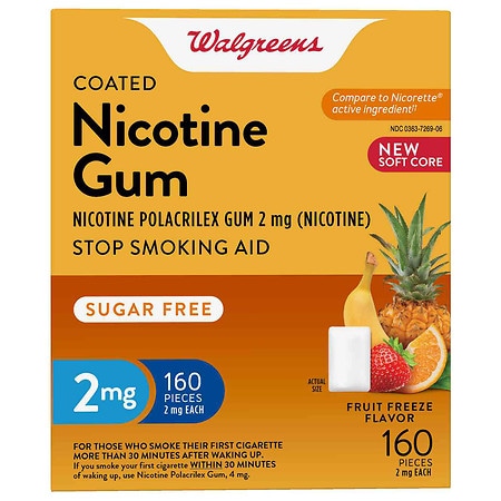 Walgreens Nicotine Coated Gum 2 mg, Stop Smoking Aid Fruit Freeze