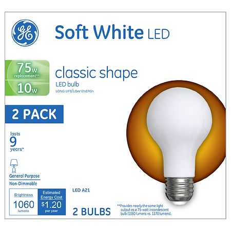 GE 75w Replacement Led Light Bulbs General Purpose A21 Soft White