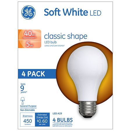 GE 40w Replacement Led Light Bulb C-Shape Gen Purpose A19