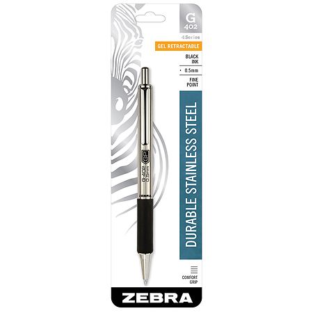 Zebra Stainless Steel Gel Pen, Fine 0.5mm, Black Ink