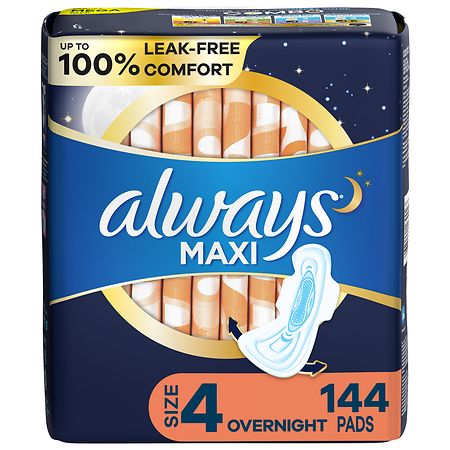 Always Maxi Pads, Overnight, with Wings Unscented, Size 4
